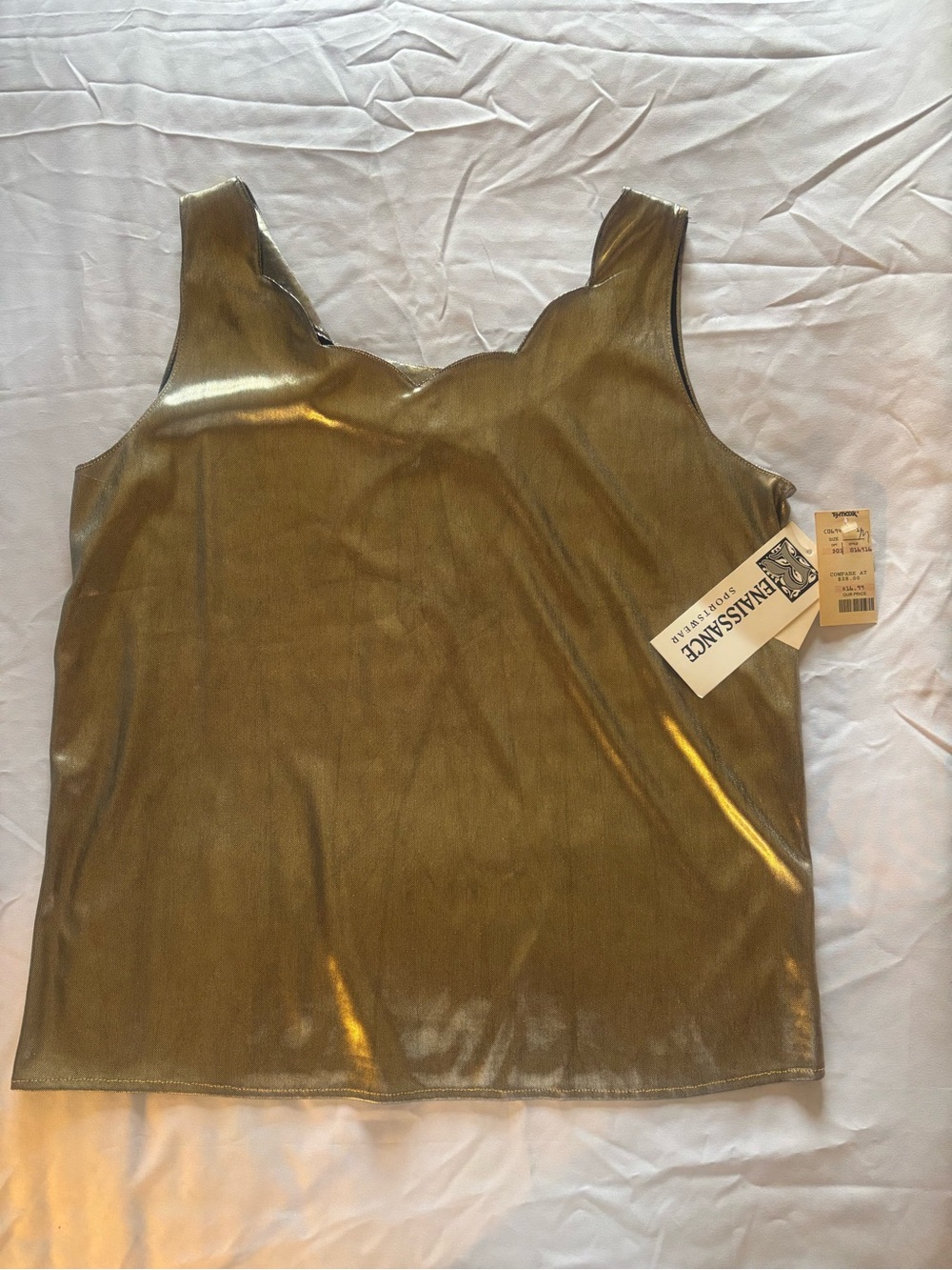 Gold Metallic Scallop Neck Tank Top - Women's